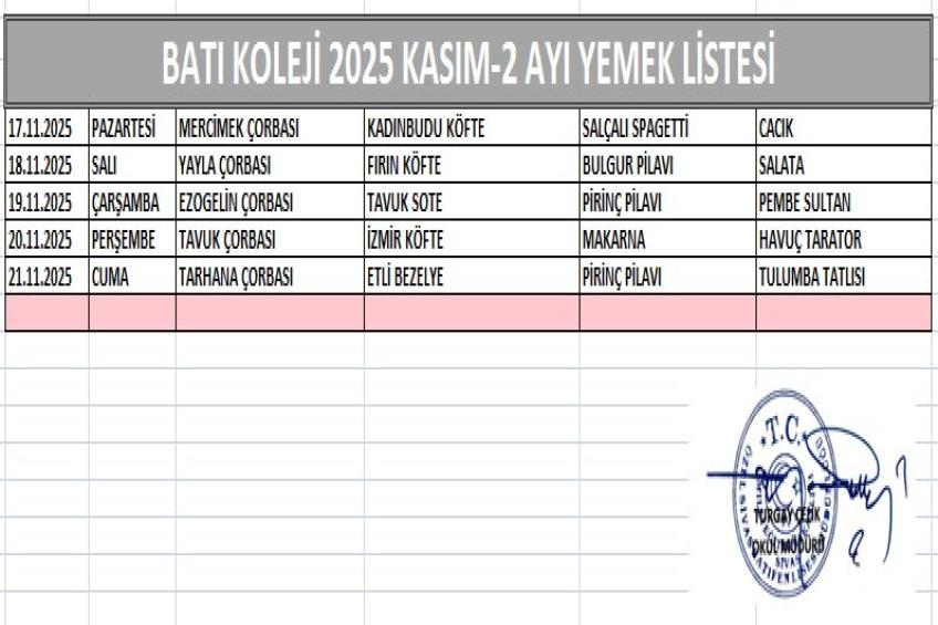 KASIM AYI (2025) YEMEK LİSTESİ - 2