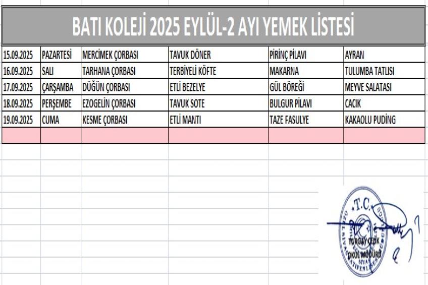 EYLÜL AYI (2025) YEMEK LİSTESİ-2