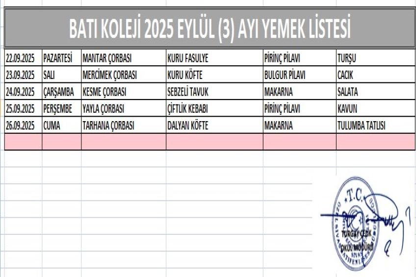 EYLÜL AYI (2025) YEMEK LİSTESİ-3