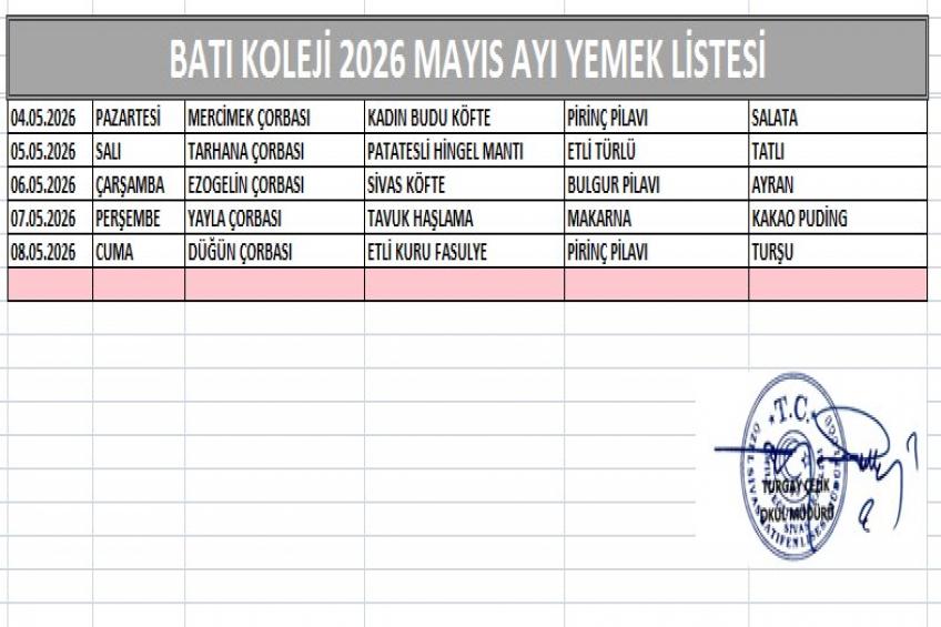 MAYIS AYI (2026) YEMEK LİSTESİ-1
