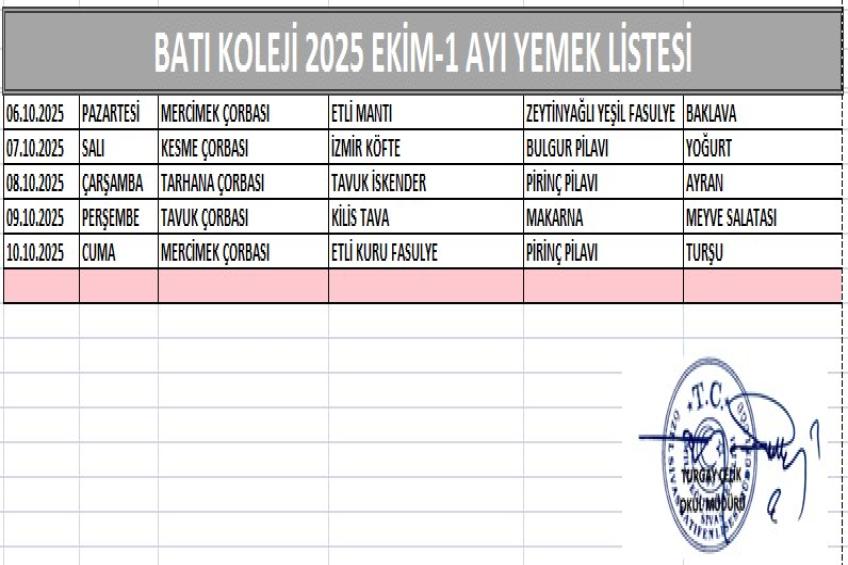 EKİM AYI (2025) YEMEK LİSTESİ- 1