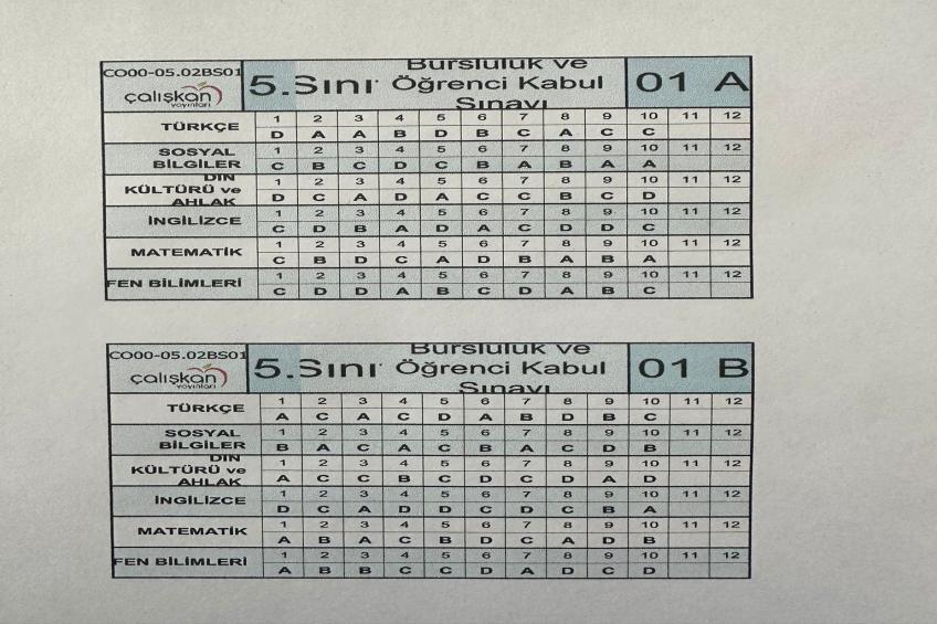 4.5.6. ve 7. Sınıflar Bursluluk Cevap Anahtarları