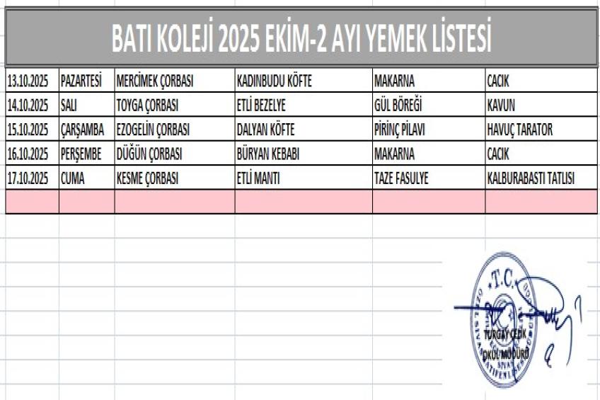 EKİM AYI (2025) YEMEK LİSTESİ- 2
