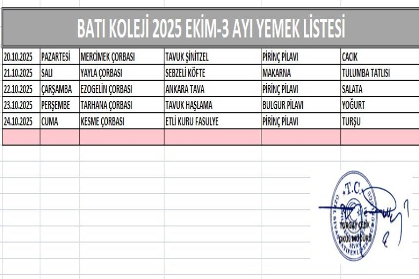 EKİM AYI (2025) YEMEK LİSTESİ- 3
