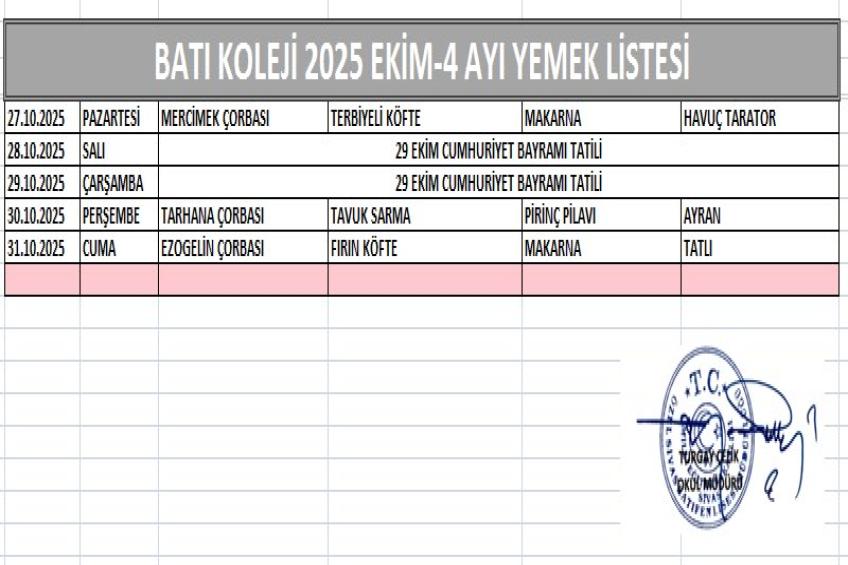 EKİM AYI (2025) YEMEK LİSTESİ-- 4