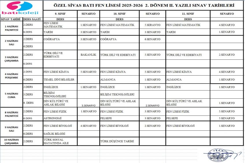 2025-2026 II.DÖNEM II.YAZILI SINAV TARİHLERİ VE SENARYOLARI