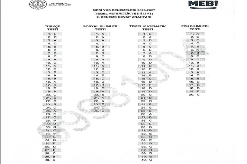 MEBİ-2. DENEME SINAVI CEVAP ANAHTARI