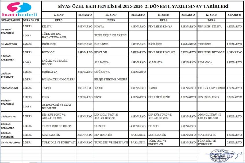 2.DÖNEM I.YAZILI SINAV TARİHLERİ VE SENARYOLAR
