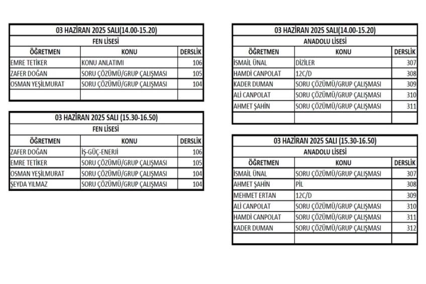 02-04 Haziran Arası Uygulanacak Programdır