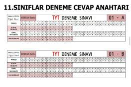 11 VE 12. SINIFLAR DENEME CEVAP ANAHTARLARI