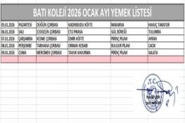 OCAK AYI (2026) YEMEK LİSTESİ-I