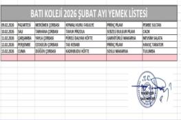 ŞUBAT AYI (2026) YEMEK LİSTESİ - II