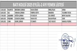 EYLÜL AYI (2025) YEMEK LİSTESİ-2