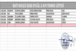 EYLÜL AYI (2026) - YEMEK LİSTESİ II