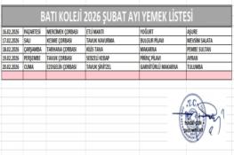 ŞUBAT AYI (2026) YEMEK LİSTESİ - III