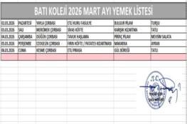 MART AYI (2026) YEMEK LİSTESİ - I