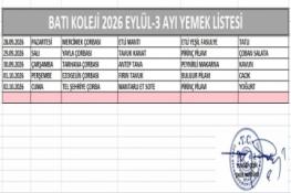 EYLÜL AYI (2026) - YEMEK LİSTESİ III