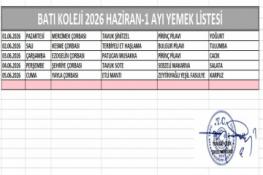 HAZİRAN AYI (2026) YEMEK LİSTESİ-I