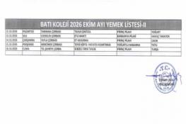 EKİM AYI (2026) - YEMEK LİSTESİ II