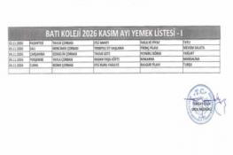KASIM AYI (2026) YEMEK LİSTESİ-I