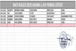 KASIM AYI (2025) YEMEK LİSTESİ - I