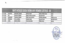 EKİM AYI (2026) - YEMEK LİSTESİ III